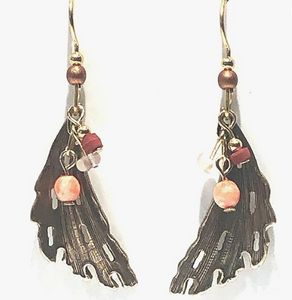Gold Feather with Beads Earrings