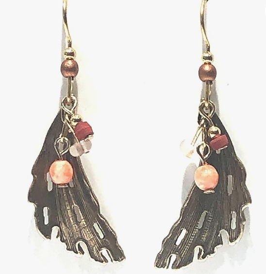 Gold Feather with Beads Earrings