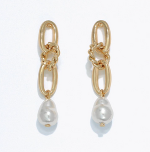 Gold Link Drop Earrings with Pearls