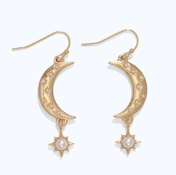 Gold Moon and Star Drop Earrings