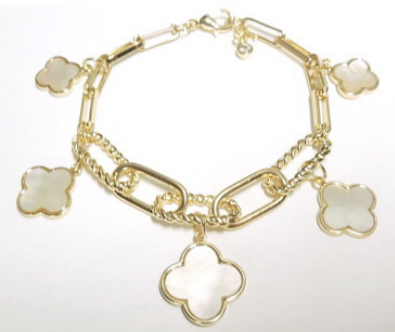 Gold Mother of Pearl Clover Charm Bracelet