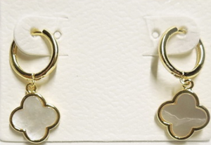 Gold Mother of Pearl Clover Huggie Earrings