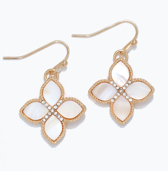 Gold Mother of Pearl Flower Drop Earrings