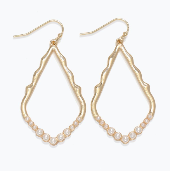 Gold Open Drop Earrings with Pearls