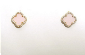 Gold Pink Clover Crystal Earrings