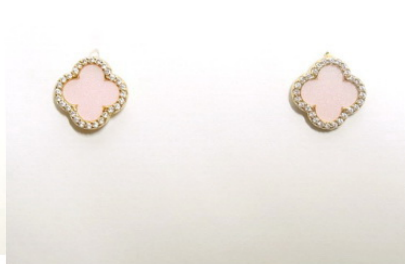 Gold Pink Clover Crystal Earrings