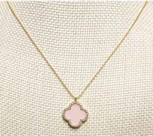 Gold Pink Clover Crystal Necklace