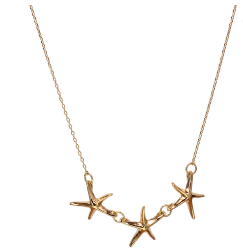 Gold Plated Triple Starfish Chain Necklace