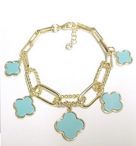 Gold Turquoise Clover Charm Bracelet