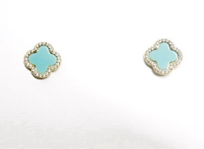 Gold Turquoise Clover Crystal Earrings