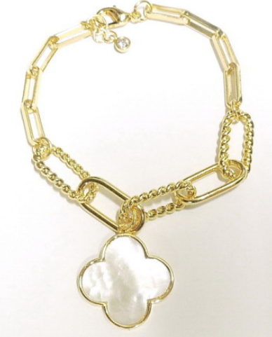 Gold White Clover Bracelet