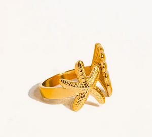 Étoilé 18K Gold Non-Tarnish Star and Shell Ring