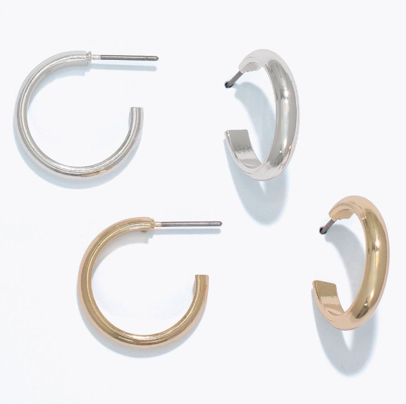 Gold and Silver Hoop Earrings Duo