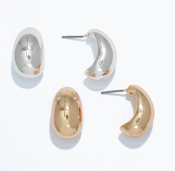 Gold and Silver Polished Earrings Duo