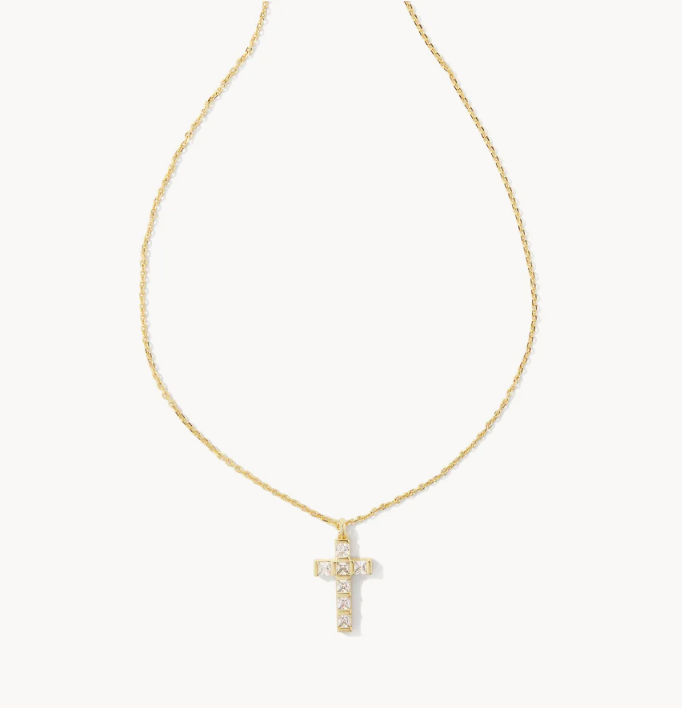 Kendra Scott Gracie Gold Cross In White Crystal