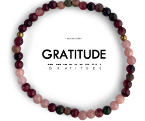 Gratitude Mauve Quartz/Fancy Jasper Morse Code Bracelet