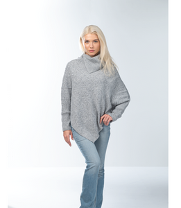 Split Neck Poncho in Gray or Beige