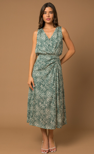 Green-Ivory Sleeveless Maxi Dress