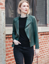 Load image into Gallery viewer, Hunter Green Liquid Leather Jacket by Clara Sunwoo
