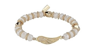 Guardian Angel Gold and White Bead Bracelet