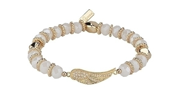 Guardian Angel Gold and White Bead Bracelet