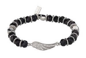 Guardian Angel Silver and Black Bead Bracelet