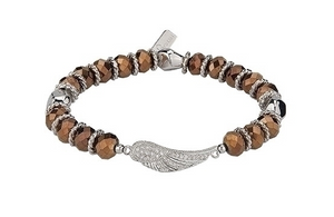 Guardian Angel Silver and Brown Bead Bracelet