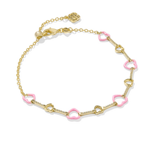 Haisley Heart Chain Bracelet Gold Pink Enamel