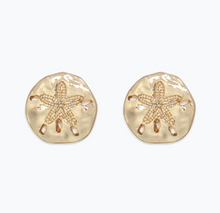 Load image into Gallery viewer, Hammered Sand Dollar Earrings Gold or Silver

