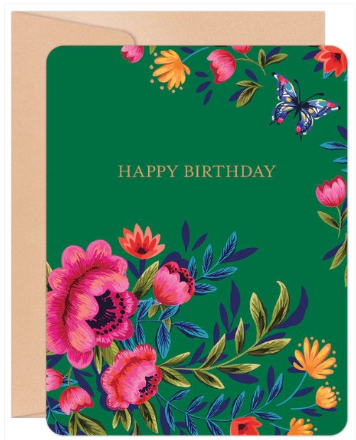 Happy Birthday Card Green Floral