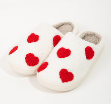 Load image into Gallery viewer, Ivory Heart Print Faux Fur Slippers
