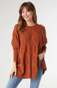 Heavenly-Luxe Relaxed Cable Knit Sweater - Rust