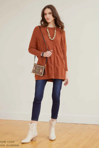 Heavenly-Luxe Relaxed Cable Knit Sweater - Rust