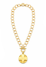 Load image into Gallery viewer, Heirloom Circle Loop Necklace w/ Matte Gold Lord's Prayer
