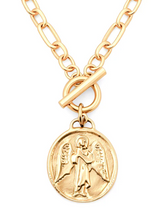 Load image into Gallery viewer, Heirloom Modern Paperclip Necklace w/ Matte Gold Guardian Angel
