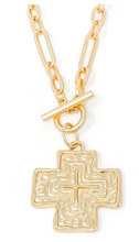 Load image into Gallery viewer, Heirloom Paperclip Necklace w/ Large Matte Gold Cross
