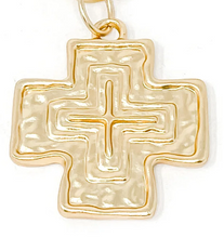 Load image into Gallery viewer, Heirloom Paperclip Necklace w/ Large Matte Gold Cross
