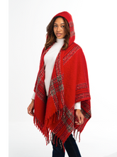 Load image into Gallery viewer, Holiday Red Plaid Hooded Wrap /Shawl
