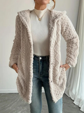 Load image into Gallery viewer, Hooded Button-Front Long Sleeve Casual Plush Jacket in Cream
