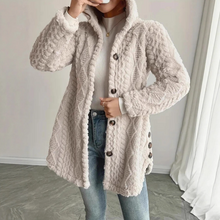Load image into Gallery viewer, Hooded Button-Front Long Sleeve Casual Plush Jacket in Cream
