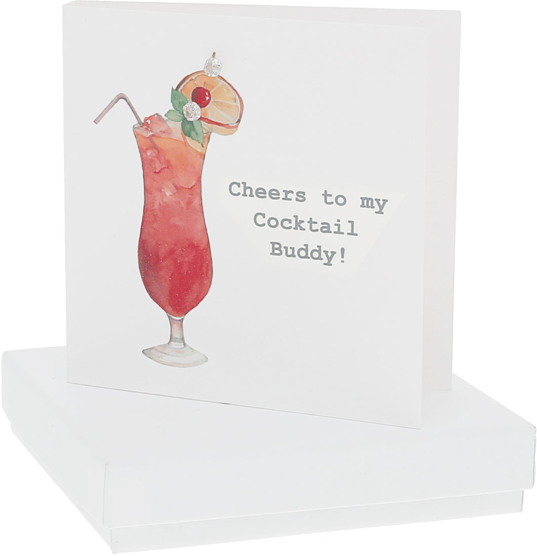 Cocktail Buddy Card with Sterling Silver and Cubic Zirconia Earrings