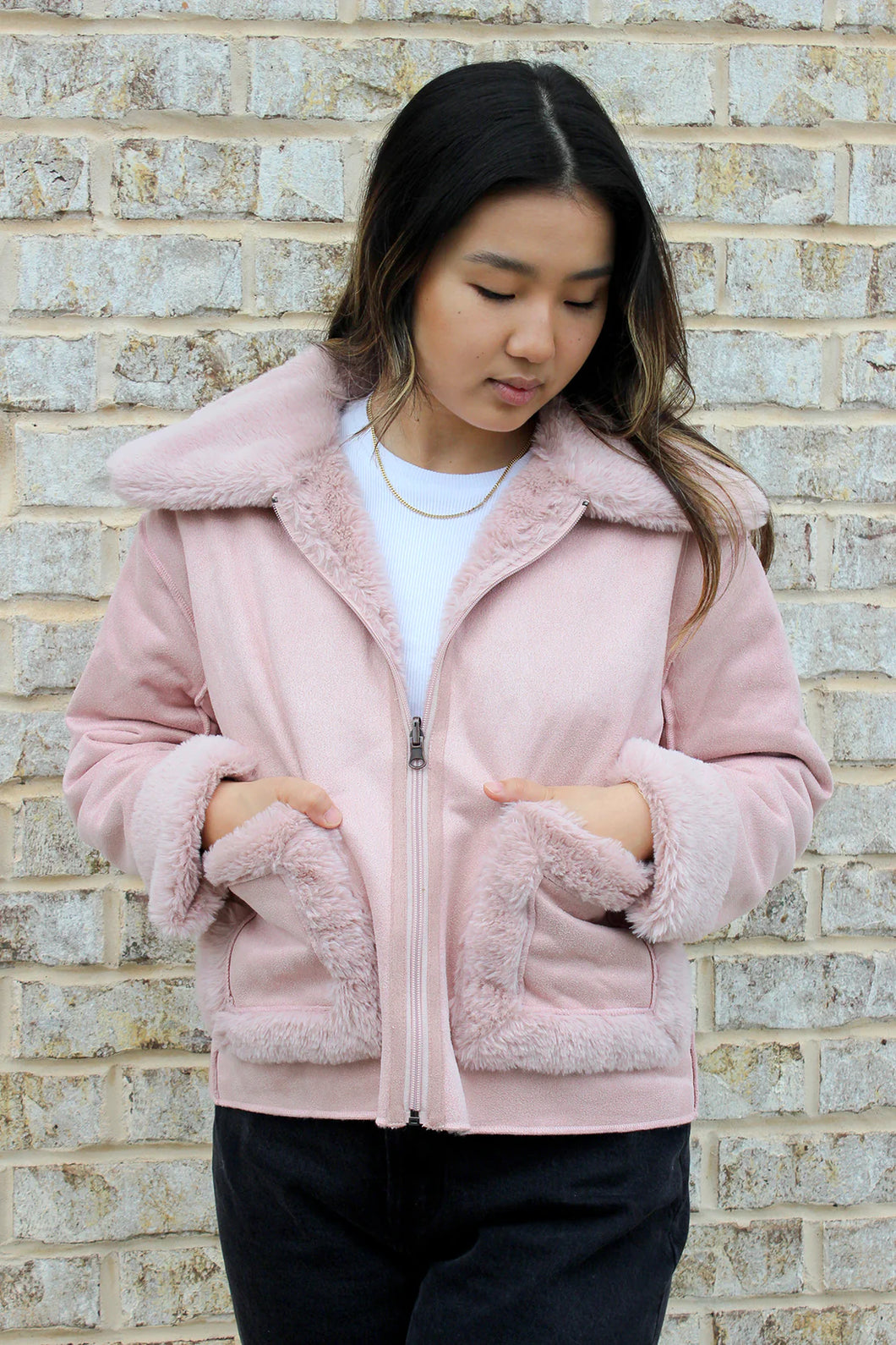 Pink Fur Trim Jacket L/XL