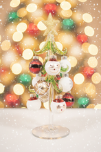 Load image into Gallery viewer, Glass Christmas tree with w Snowman or Santa Ornaments

