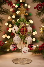 Load image into Gallery viewer, Glass Christmas tree with w Snowman or Santa Ornaments
