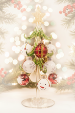 Load image into Gallery viewer, Glass Christmas tree with w Snowman or Santa Ornaments
