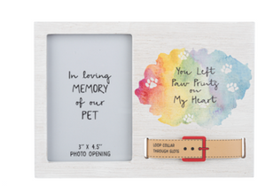 Pet Remembrance Frame with Collar Slot - Paw Prints or Rainbow Bridge