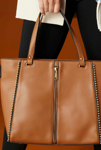 Jenna Studded Tote + Crossbody Cognac