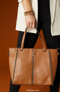 Jenna Studded Tote + Crossbody Cognac