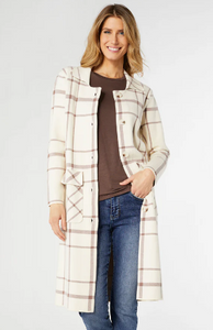 Juliana Soft Knit Long Plaid Cream Coat