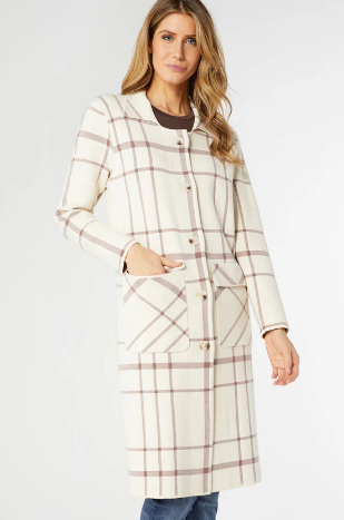 SALE Juliana Soft Knit Long Plaid Cream Coat - – Something